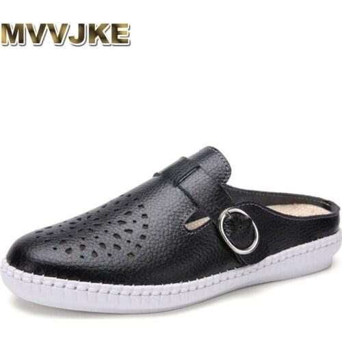 MVVJKE Hot Summer Women Sandals Breathable Hollow Leather Casual Shoes Woman Lace-Up Flat Sandals Zapatos Mujer White Slipper