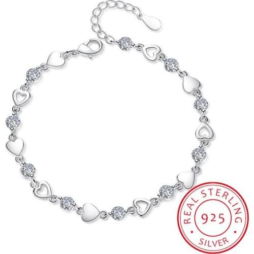 925 Sterling Silver Fashion Bracelet Love Heart Zirconia Chain Linked For Women Charm Cuff Bangle Jewelry Wedding Gift Pulseira
