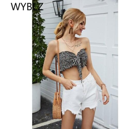 WYBLZ Women Floral Print Tube Top Sexy Wrapped Chest Tank Strapless Crop Tops Camis Summer Beach Vacation Lacing Breast Wrap
