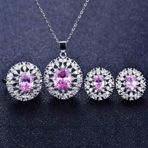 QTT Jewelry Sets 925 Silver color Necklace Pendants Ring Set for Women Bridal Wedding Zircon Stone Gifts Necklaces Jewelry Sets