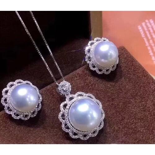 D316 Fine Jewelry S925 Sterling Silver Nature 10-14mm Fresh Water White Pearls Females Jewelry Sets for Women FIne Jewelry Sets