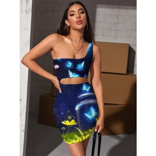 Giyu Brand Butterfly Dress Women Flower Bodycon Dress Animal Hollow out Dresses Galaxy Halter Sleeveless Womens Clothing