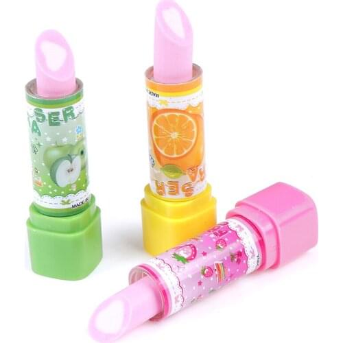1PC Child Lipstick Shaped Eraser Student Stationery Xmas Gift Pencil Erasers