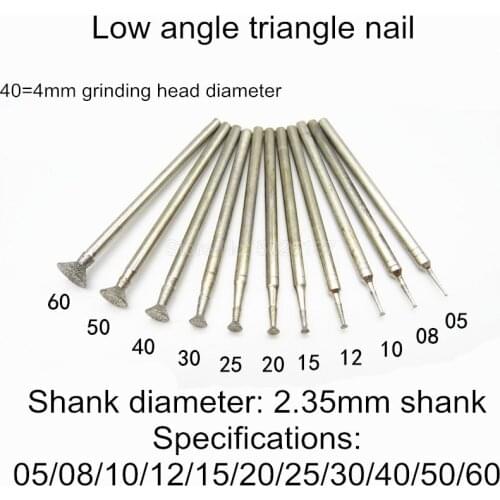 1Pcs 2.35MM Shank Triangle Nail Horn Shaped Diamond Point Grinding Head Stone Jade Carving Polishing Engraving Tools