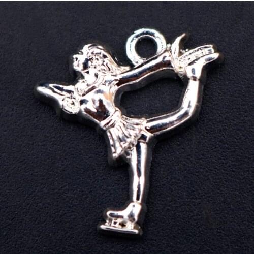 5pcs Silver Plated 3D Figure Skating Girl Charm Fashion Necklace Bracelet DIY Metal Jewelry Alloy Pendant 21*18mm A1945
