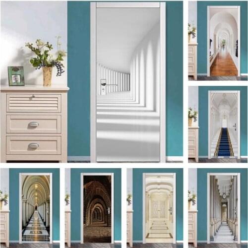 3D Self-Adhesive Corridor Door Stickers DIY Room Doors decoration Wallpaper Poster Home Design Autocollants de porte Wall Decals