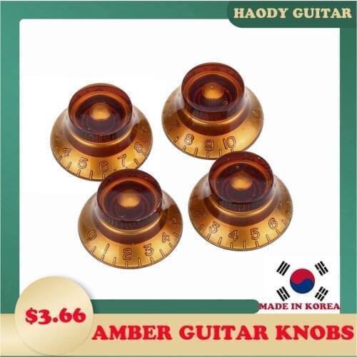 4 Pcs Made in Korea Amber Guitar Knobs Bump Lettering Bass Top Hat Bell Speed Knobs for Les Paul SG Guitar Accessories