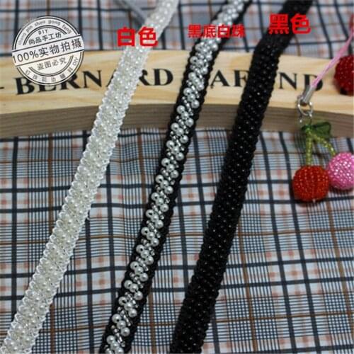 8Yards Vintage Ivory White Pearl Embroidered Beading Lace Rhinestones Applique Braided Lace Ribbon Trim For Wedding Dress