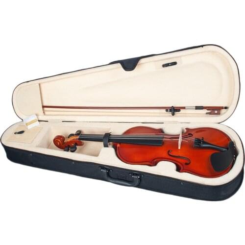 Acoustic Violin 3/4 Size Natural Wooden with Carrying Case and Bow Beginner Pack High-grade Bow Rosin Red Brown