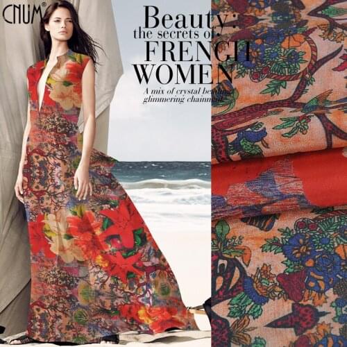 CNUM SCD068 100% Silk Crepe De Chine/ Summer Flower,Bohemian Style /Silk Fabric /Width1.48yd Thickness 12mm