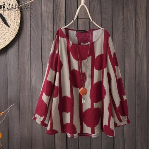 Elegant Polka Dot Tops Womens Spring Printed Blouse ZANZEA 2021 Casual Long Sleeve Blusas Female O Neck Tunic Plus Size Top 5XL