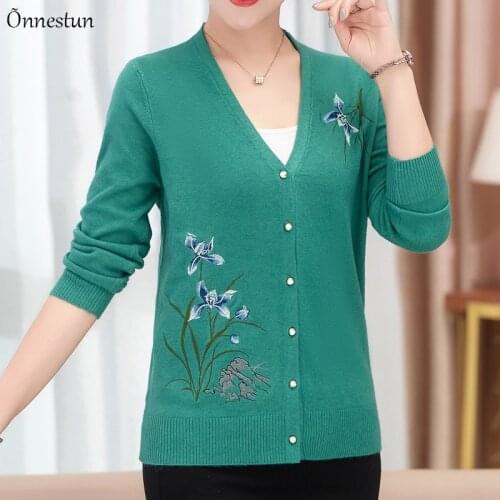 Embroidery Floral Cardigans Sweater Women Autumn Single-breasted Sweater Top Femme Korean Fashion Knitwear Female Cardigan