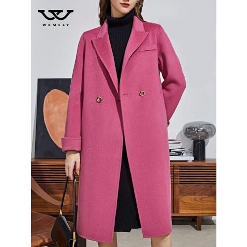Red high-end double-sided cashmere coat womens medium length knee length 2021 new style wool coat