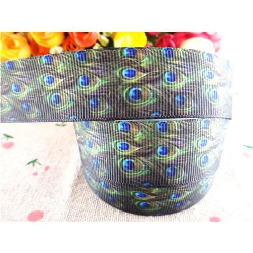 New 7/8" (22mm) Peacock feathers printed grosgrain ribbon cartoon ribbons hair accessories cloth tape 5 yards wq14030325