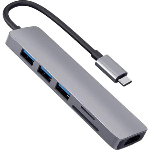 USB C Hub Multi-Port Adapter-6 in 1 Portable Compatible with 4K HDMI Output, Suitable for Mobile Phone Laptop PC
