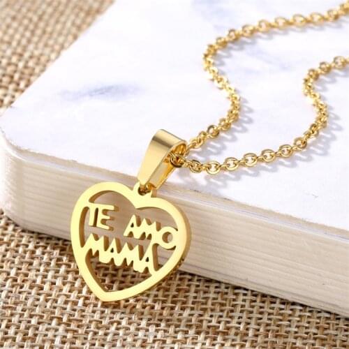 Fashion Heart Gold Necklace Stainless Steel I Love You Mom Charms Necklaces Women Girls Jewelry For Birthday Mothers Day Gifts