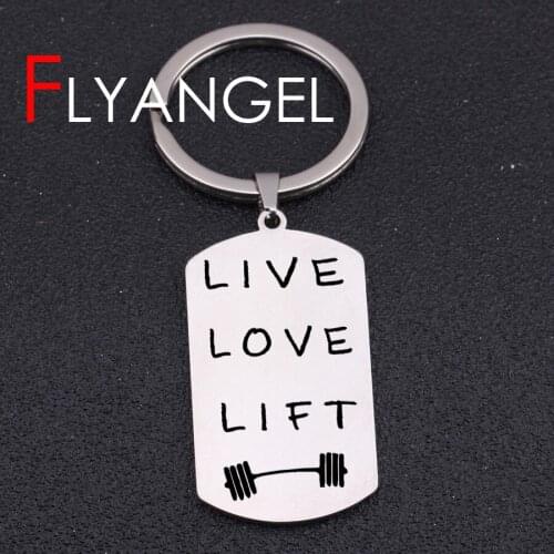 Fashion Keychain Engraved Dumbbell Live Love Lift High Quality Car Key Tag Motivational Keyring Fitness For Friends Gifts