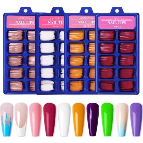 100Pcs/Box Fake Nails Wear Full Stickers Ballet Fake Nails DIY Beauty Nail Extension Tool Color Nail Patch