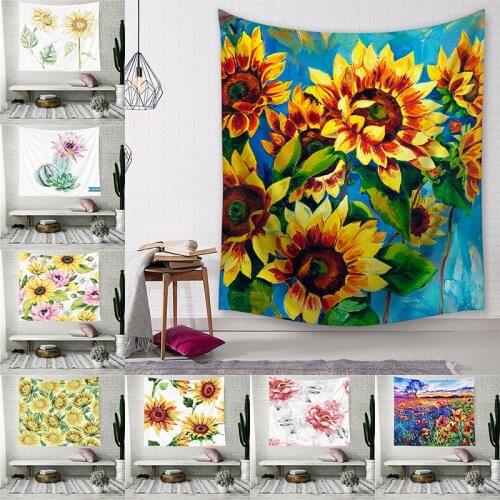 Plant Print Tapestry Wall Hanging Sunflower Pattern Polyester Carpet Home Decor Bedroom Decorative Tapestry Wall Hanging Fabric