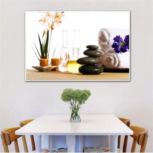 Wall Art Print Spa Stones Zen Painting Candles Orchid Flower Poster Wall Picture For Bathroom Kitchen Modern Decoration