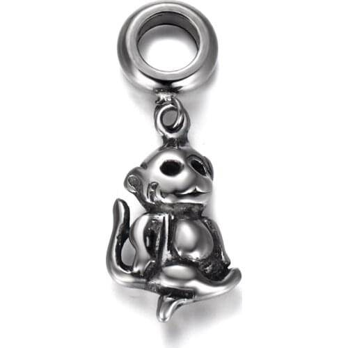 316L Stainless Steel Spacer Bail Bead Monkey Charms 5mm Hole Polished Metal Charm Accessories DIY Bracelet Jewelry Making