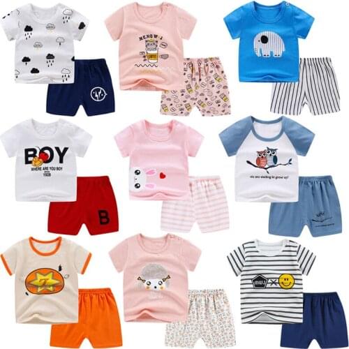 Summer New Short Sleeved T Shirt + Shorts Suit Baby Boys Set Girls Cartoon Clothes Cute Soft Cotton Casual Sets Children Pajamas