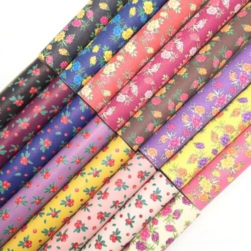 Onefly Wholesales Dropshipping Leather Supplier Flowers Cherry Printed Synthetic Faux leather Felt Backing For Bow DIY FZ127