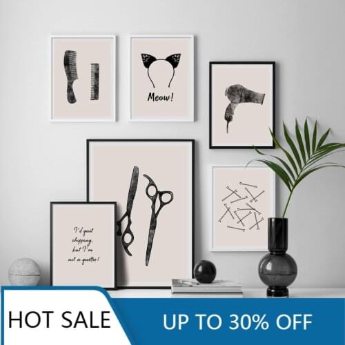 Barber Shop Wall Art Canvas Painting Posters Wall Decor Pictures Cat Ears Hair Clip Dryer Scissors Comb Nordic Prints For Gift