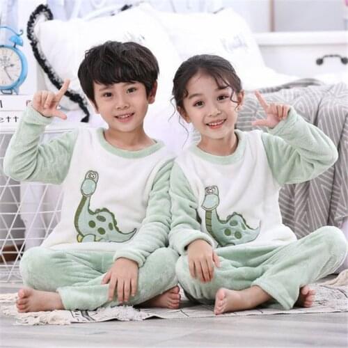 Winter childrens pajamas flannel nightgown boys and girls thicken Two-piece warm middle-aged child home service пижама cartoon