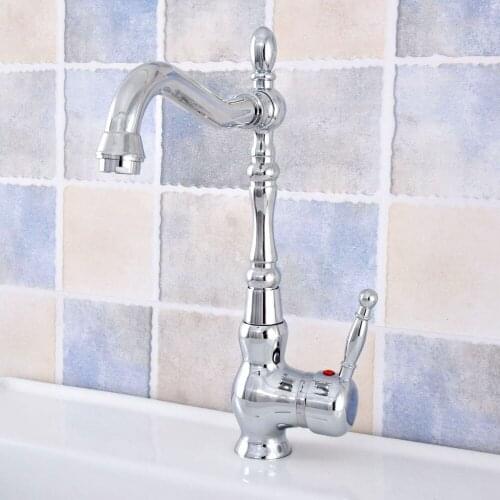 Polished Chrome Swivel Spout Kitchen Faucet Single Handle Hole Vanity Sink Mixer Tap Hot and Cold Water Tap
