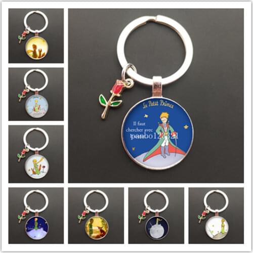 Le Petit Prince cartoon keychain fairy tale little prince collection glass photo cabochon key chain gift for little princess