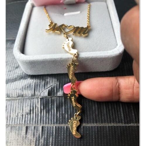 Lovely Little Baby Feet Pendant Custom Multiple Baby Name Necklace Customized MOM Heart Choker Necklace Great Mother Best Gifts