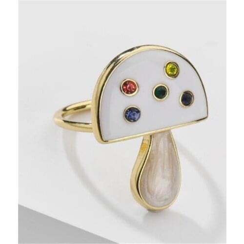 Creative Exaggerated Crystal Mushroom Ring Multi-Color Crystal Resin Womens Ring Accessories Elegant Female Jewelry