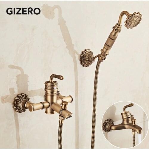 GIZERO Durable Brass Antique Shower Faucet Set Wall Mount Design Shower Set Faucet European Retro Tap GI249