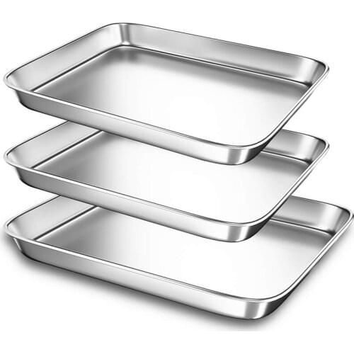 Baking Sheet Pans for Toaster Oven, Small Stainless Steel Cookie Sheets Metal Bakeware Pan, Sturdy & Heavy Rectangle Tray , 3 Pi