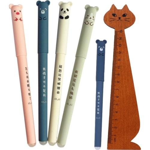 4 Pcs/set Kawaii Pig Bear Cat Mouse Erasable Gel Pen School Office Supplies Stationery Gift 0.5mm Blue Black Ink