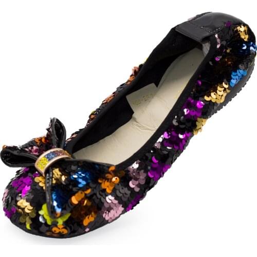 168-25 Sequined Bow African Banana Shoes Women Flats Slip on Loafers Round Toe Girls Party Dress Shoe Ladies Ballet Flats Women
