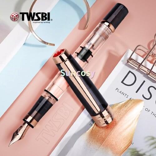 TWSBI Diamond 580 Stylo-Plume Stylo A Plume Smoke Rose Gold II, Large Ink Capacity, Transparent Clear,Collection Pen Box Set