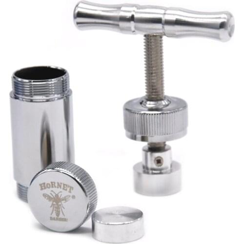 Protable Aluminum Tobacco Herb Grinder Pollen Presser Compressor Press T-shape Silver Smoke Pressure Device Crusher Accessories