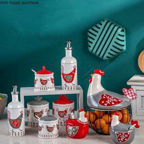 Chick Shape Ceramics Spice Jar Oil Can Spice Container Seasoning Box Candy Jar Storage Tank Decoration Sealed Box Egg Basket
