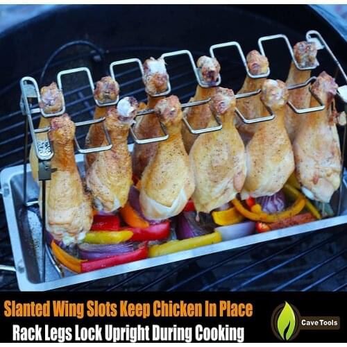 BBQ Grill Smoker or Oven Stainless Steel Vertical Roaster Stand Drip Pan for Cooking Vegetables in BBQ Safe Barbecue Accessories