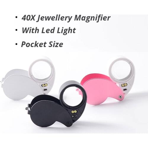 High Power White Pocket 40x25mm Illuminated Magnifier Gem Magnifying Glass LED Loupe CE Passed MG21011
