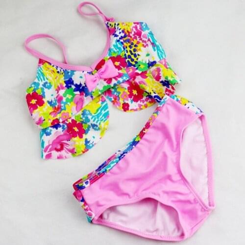 High Quality!Cute Lace Flower Bikini Childrens Swimwear Girls Split Swimsuit,Europe And America Style Floral Bikini Wholesale