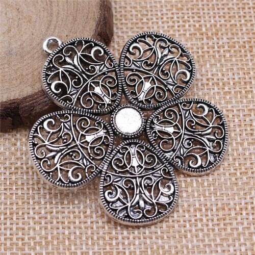 WYSIWYG 1pcs 50x48mm Antique Silver Color Big Flower Charms Big Carved Flowers Pendants Large Carved Flowers Charm
