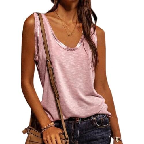Vest Sleeveless Loose Blouse Women O Neck Gold Stamping Neckline Tank Top for Spring/Summer Round Neck Loose Vest Top 2021