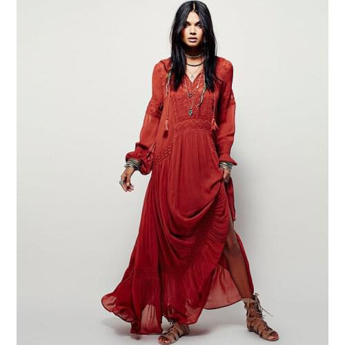 Plus Size 2020 Summer Autumn Ladies Long Sleeve Linen Dress Ethnic Embroidery Hippie Boho People Maxi Robe Long Dress Vestido