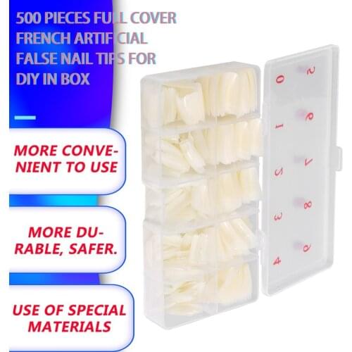 1 Box/500pcs Clear Full Cover Nail Forms Acrylic False Fake Nails Quick Building Mold Tips Nail Finger Extension