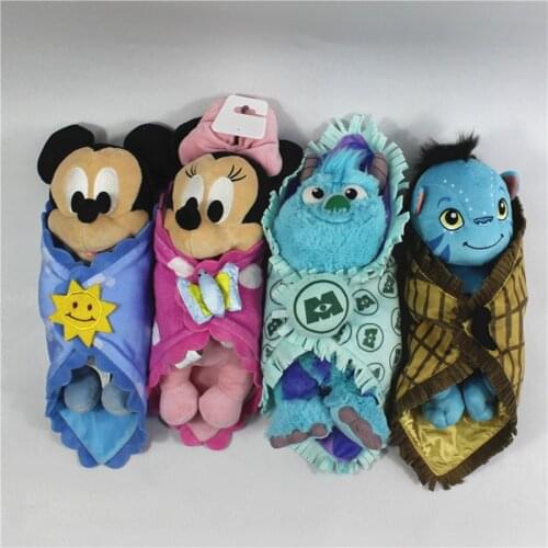 1pcs 25cm Cute Babies Baby Mickey mouse Minnie mouse Sulley Avatar with Blanket Plush Toy Doll Children Gifts baby soft doll