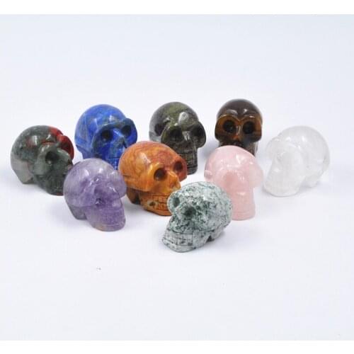 1pcs Natural Stone Skull Statue Carved Decor Healing Crystal Reiki Gem Figurine Spiritual Wicca Energy Supplies Gemstone Gift