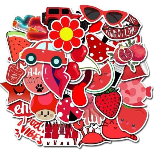 10/30/50PCS Red Small Fresh Popular Cute Cartoon Fruit Suitcase Notebook Waterproof Graffiti Stickers Decorative Toys Wholesale